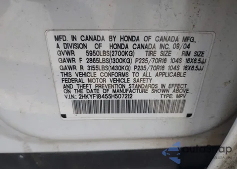 2005 Honda Pilot Ex z USA, uszkodzony, nr VIN 2HKYF18455H507212